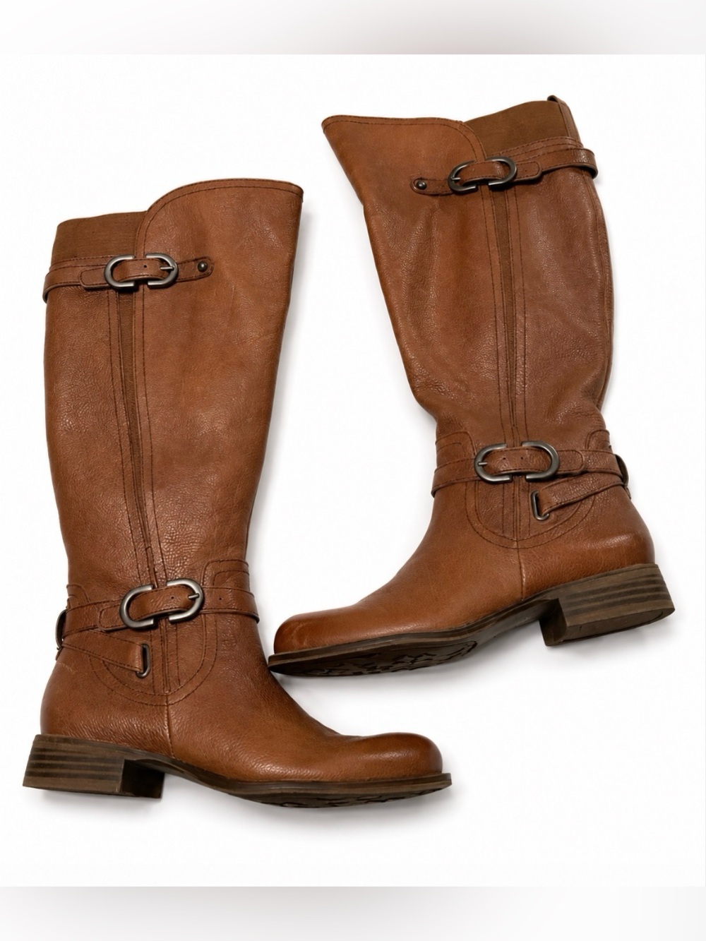 Naturalizer Josey Brown Pebbled Leather Buckled Riding Boots 5M Wide Shaft NEW